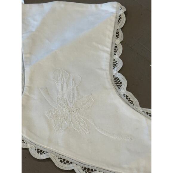 Christmas Battenberg Lace Stocking White Embroidered Victorian Old World Style - Picture 8 of 11